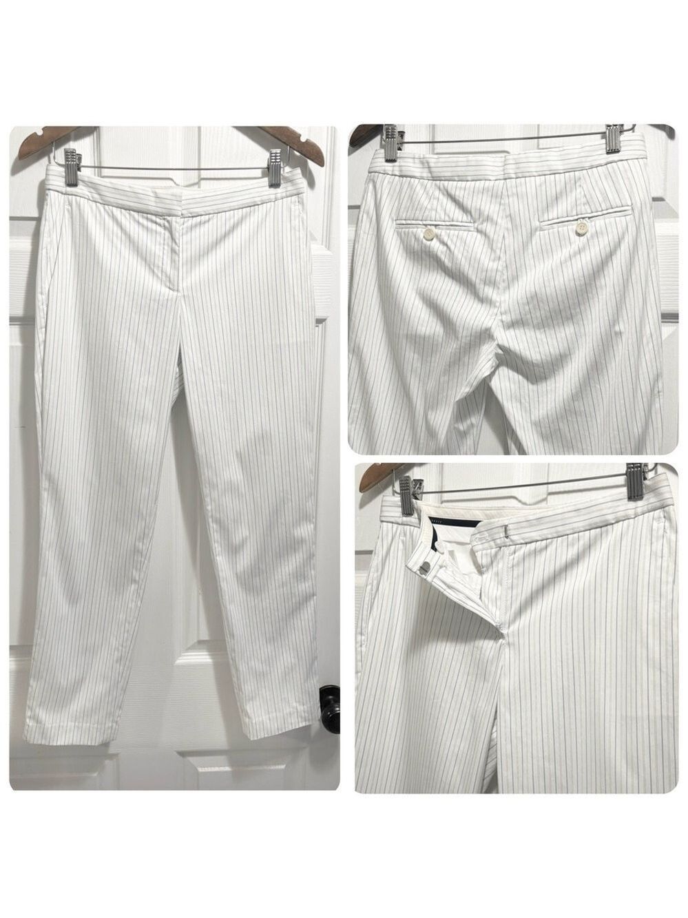 Theory Pinstripe Straight Leg Ankle Pants Blue White Striped Stretch Size 2